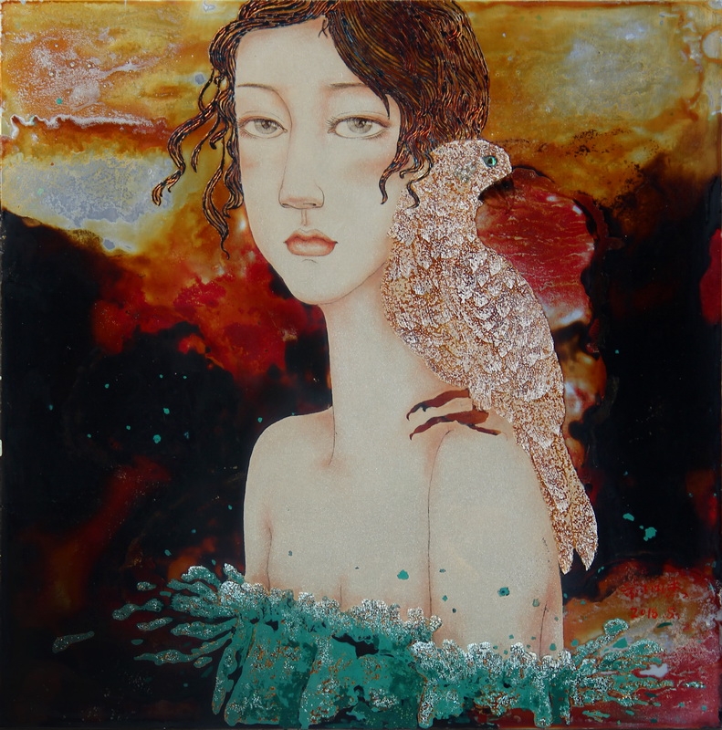 金潤杰 《千夢·你為什么不說話》 40×40cm 漆畫.jpg